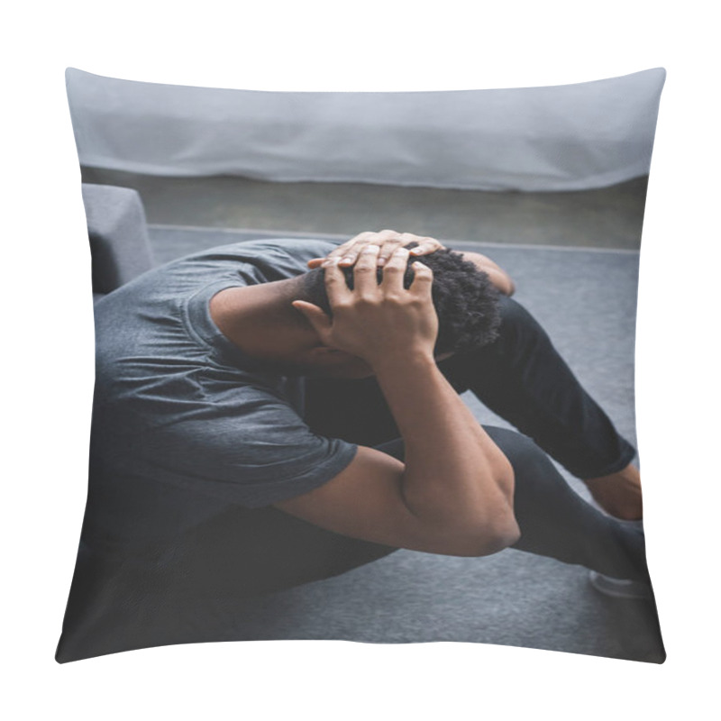 Personality  Frustrated African American Man Having Panic Attack At Home Pillow Covers