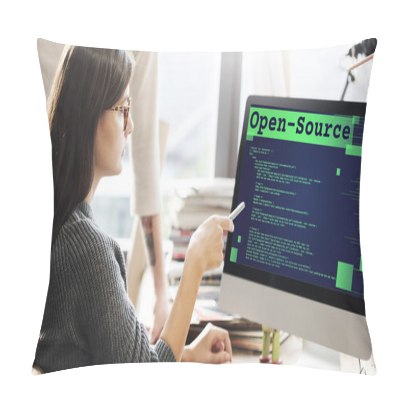 Personality  Woman Showing On Monitor With Open-source Pillow Covers