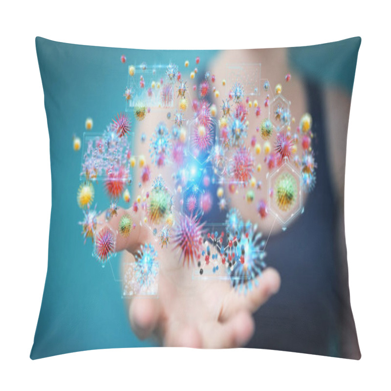 Personality  Businesswoman Analyzing Bacteria Microscopic Close-up 3D Renderi Pillow Covers