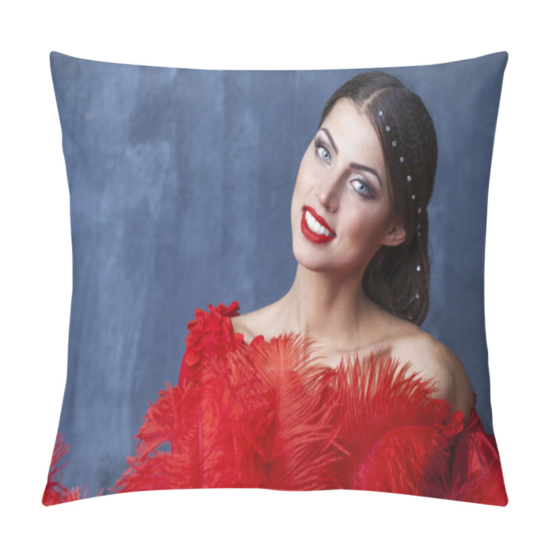 Personality  Woman Traditional Spanish Flamenco Dancer Dancing In A Red Dress Pillow Covers