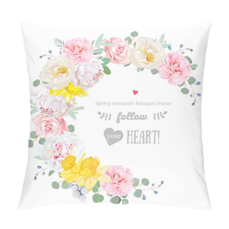 Personality  Spring Floral Vector Round Frame With Flowers On White Pillow Covers