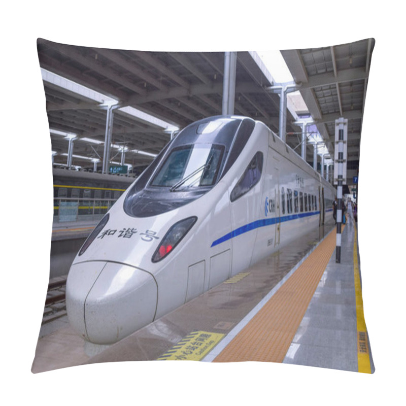 Personality  Lanzhou,China 6/11/2020 Lanzhou West Railway Station Platform,China's High-speed Trains. Pillow Covers