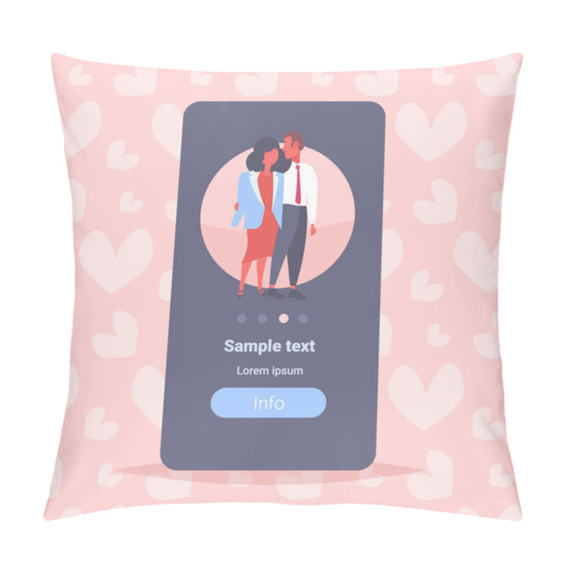 Personality  Elegant Couple In Love Happy Valentines Day Concept Man Woman Lovers Embracing Standing Together Male Female Cartoon Characters Full Length Heart Shapes Background Pillow Covers