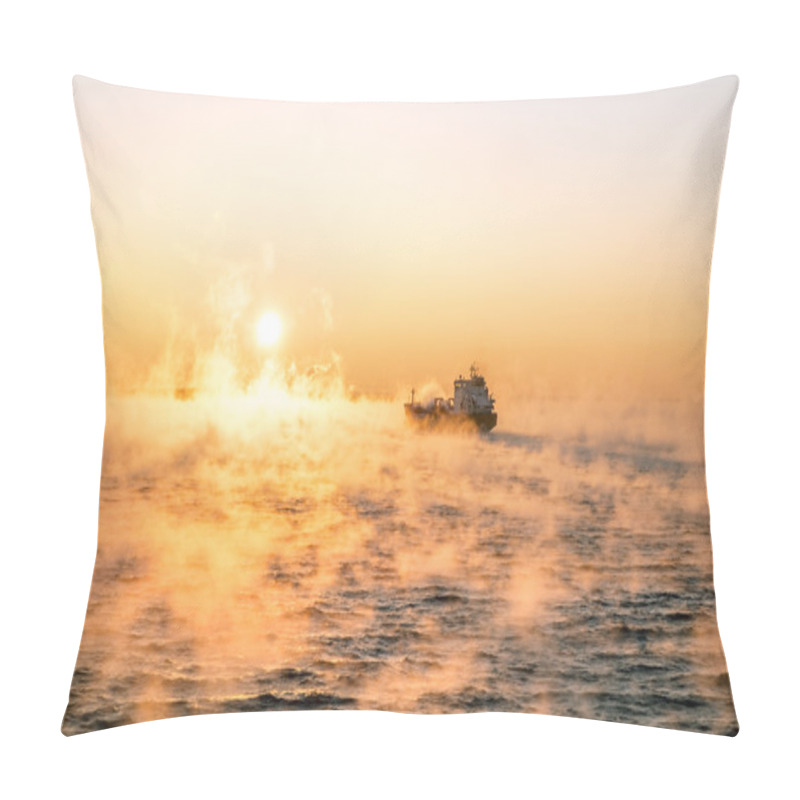 Personality   The Ship Sails At Dawn In The Fog Of The Cold Winter Sea.Estoni Pillow Covers