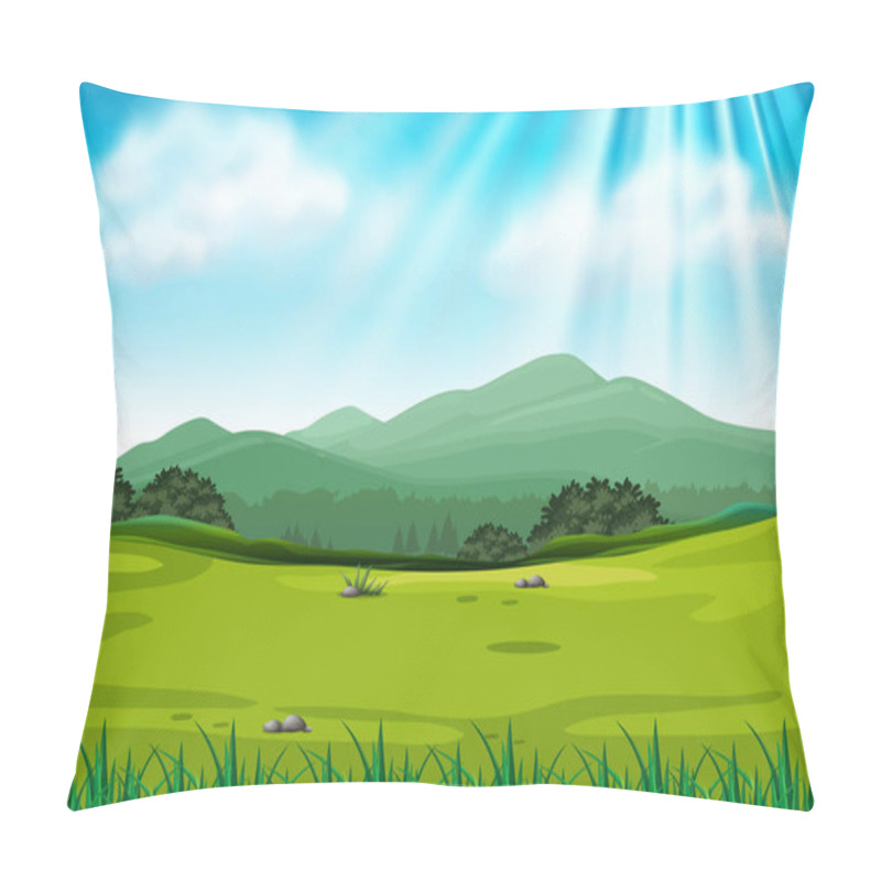 Personality  Background Scene With Green Field Pillow Covers