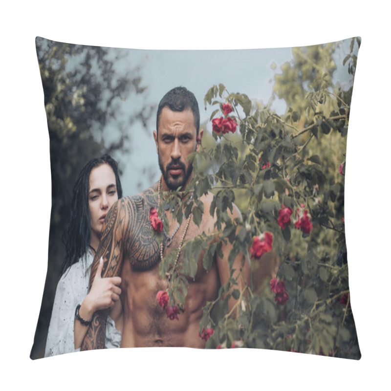 Personality  Love Story In The Garden. Couple In Love.Love Story. Beautiful Young Couple Hugging. Pillow Covers