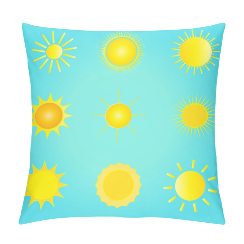 Personality  Set Of The Sun Icon Elements On Blue Background. For Art, Print, Web Design. Vector Illustration Pillow Covers