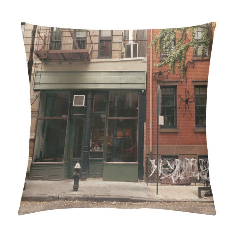 Personality  Facade Of Building With Halloween Decor On Street In New York City Pillow Covers