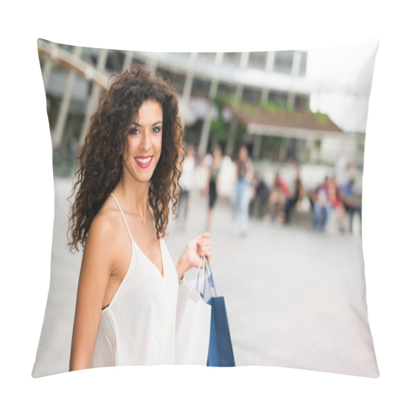 Personality  Woman Shopping In City Plaza Pillow Covers