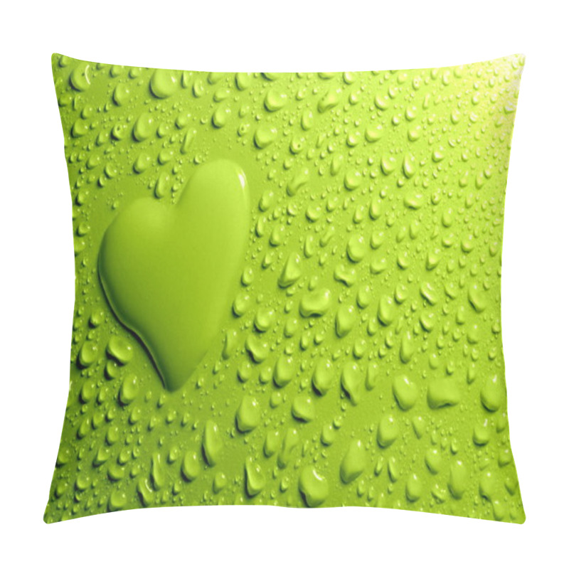 Personality  Water Drops And Heart Shape On Green Background Pillow Covers