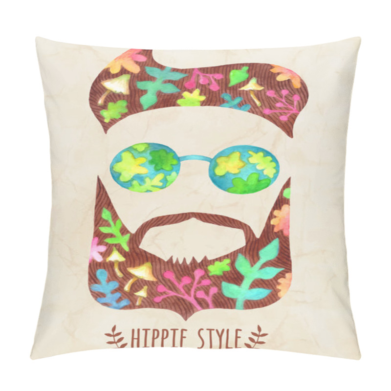 Personality  Hand Drawn Beard And Mustache With Flowers And Mushrooms. Pillow Covers