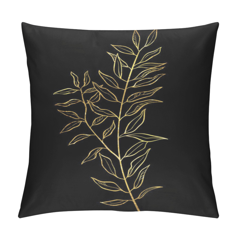 Personality  Hand Drawn Of Wild Herb. Golden Plant Drawing. Sketch Or Doodle Style Botanical Vector Illustration On Black Background. Pillow Covers