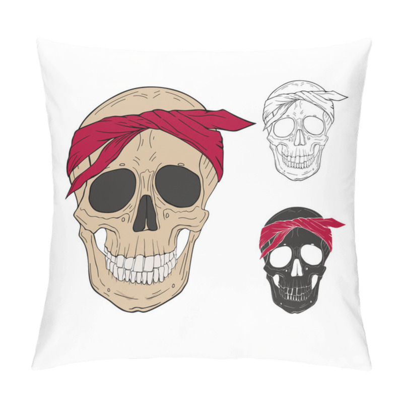 Personality  Skull Wearing Red Bandana. Vector Illustration Pillow Covers