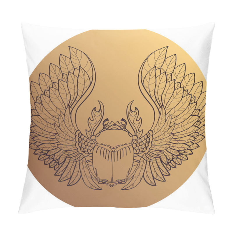 Personality  Scarab Beetle In Beige Circle Isolated On White Background Pillow Covers