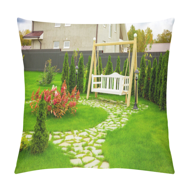 Personality  Swinging Bench In The Garden Pillow Covers