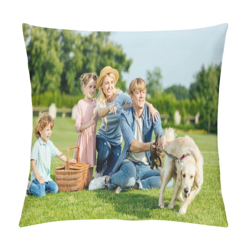 Personality  Family With Dog At Picnic  Pillow Covers