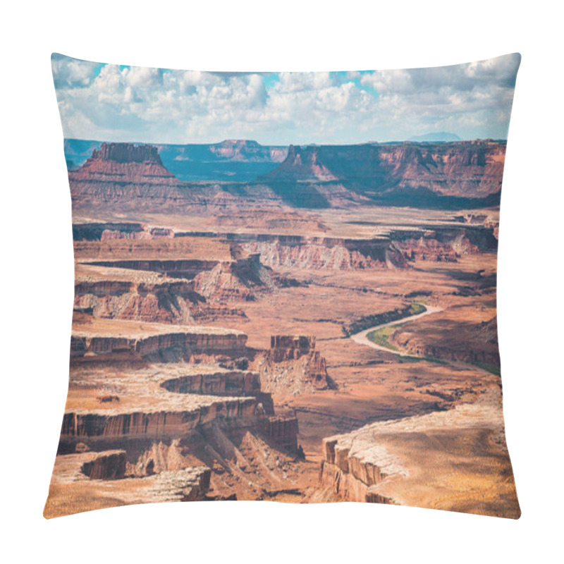 Personality  Scenic Green River Overlook With Dramatic Clouds And Blue Sky On A Sunny Day In Beautiful Canyonlands National Park, Utah, USA Pillow Covers