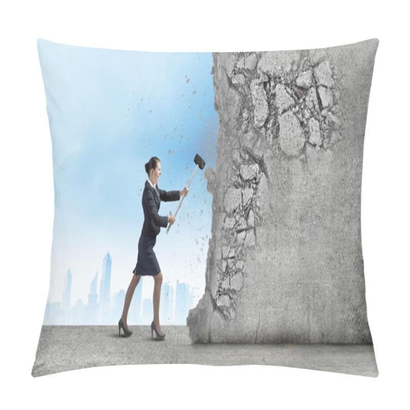 Personality  Businesswoman With Hammer In Hands Pillow Covers