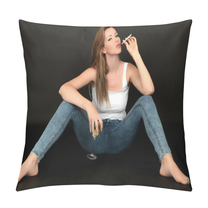 Personality  Sexy Young Woman Sitting On Floor Pillow Covers