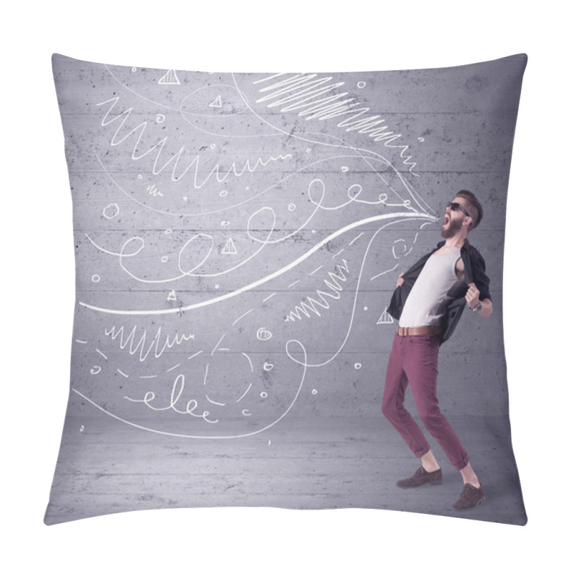 Personality  Funny Shouting Hipster With Drawn Lines Pillow Covers