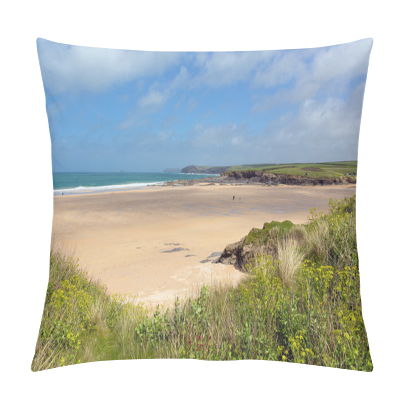 Personality  North Cornwall Sandy Beach Harlyn Bay England UK Near Padstow And Newquay And On The South West Coast Path In Spring With Blue Sky And Sea Pillow Covers