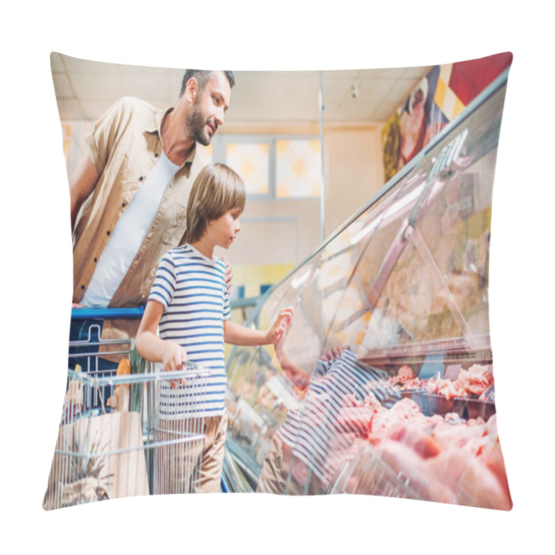 Personality  Father With Son In Supermarket Pillow Covers