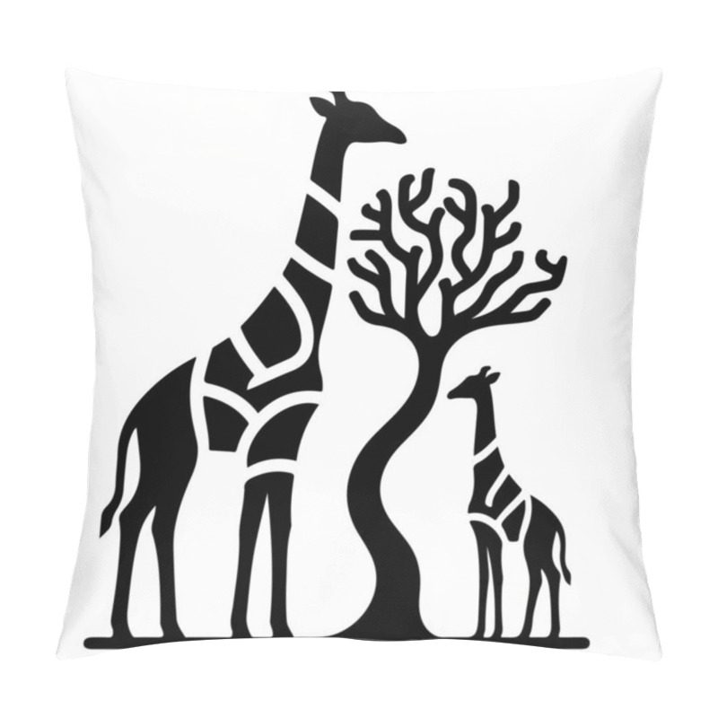 Personality  Discover The Touching Bond Of Wildlife With This Black-and-white Silhouette Illustration Of A Mother And Baby Giraffe Standing Together. The Minimalist Design Captures The Essence Of Family And Nature, Making It Perfect For Decor, Wildlife-themed Pro Pillow Covers