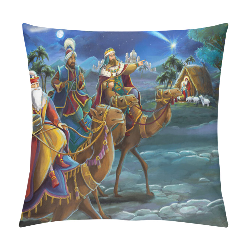 Personality  Religious Illustration Three Kings - And Holy Family - Traditional Scene - Illustration For Children Pillow Covers