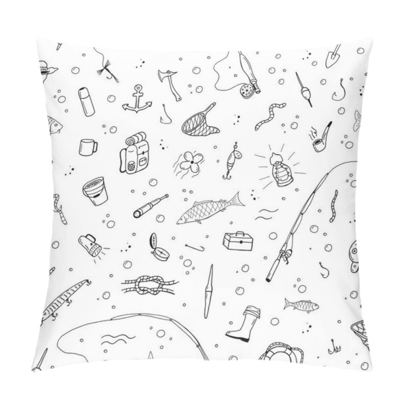 Personality  Fishing Seamless Pattern In Doodle Style. Pillow Covers