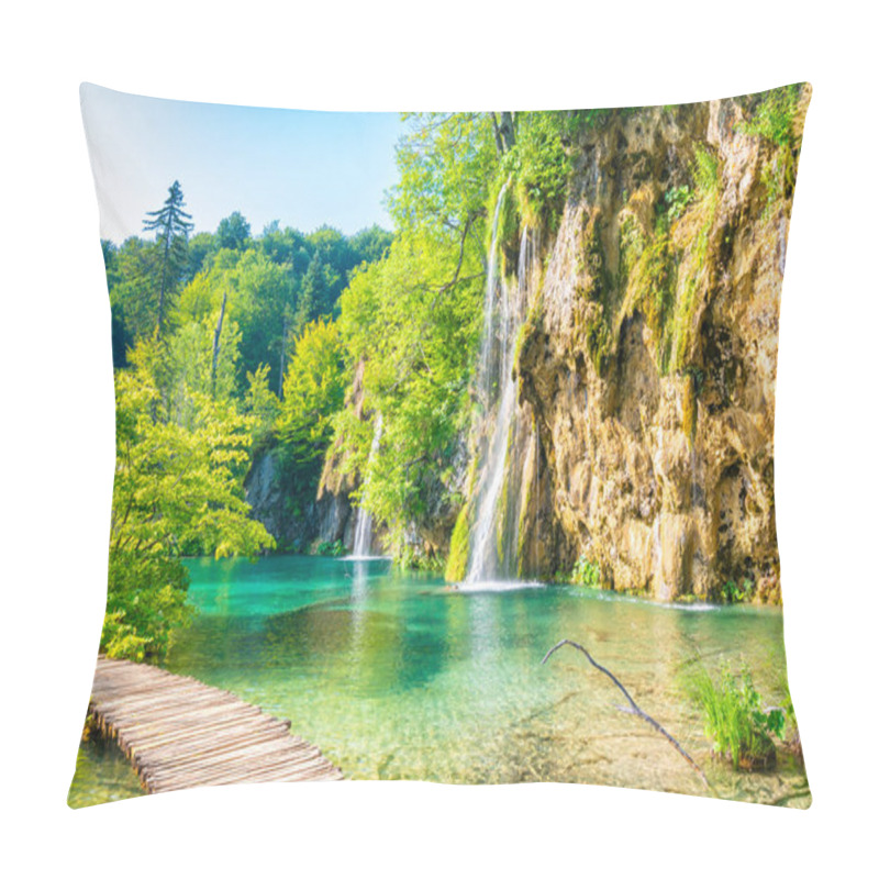 Personality  Wooden Footpath At Plitvice National Park, Croatia. Pathway In The Forest Near The Lake And Waterfall. Fresh Beautiful Nature, Peaceful Place. Famous Tourist Destination. Pillow Covers