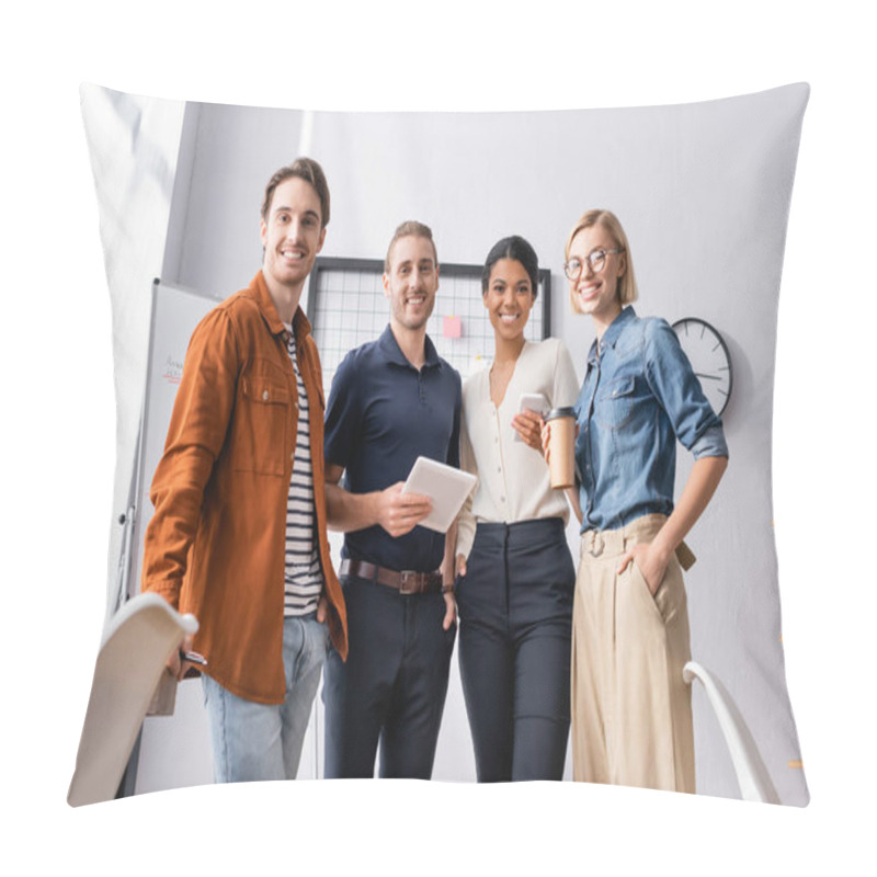 Personality  Happy, Young Multicultural Businesspeople Looking At Camera In Office Pillow Covers