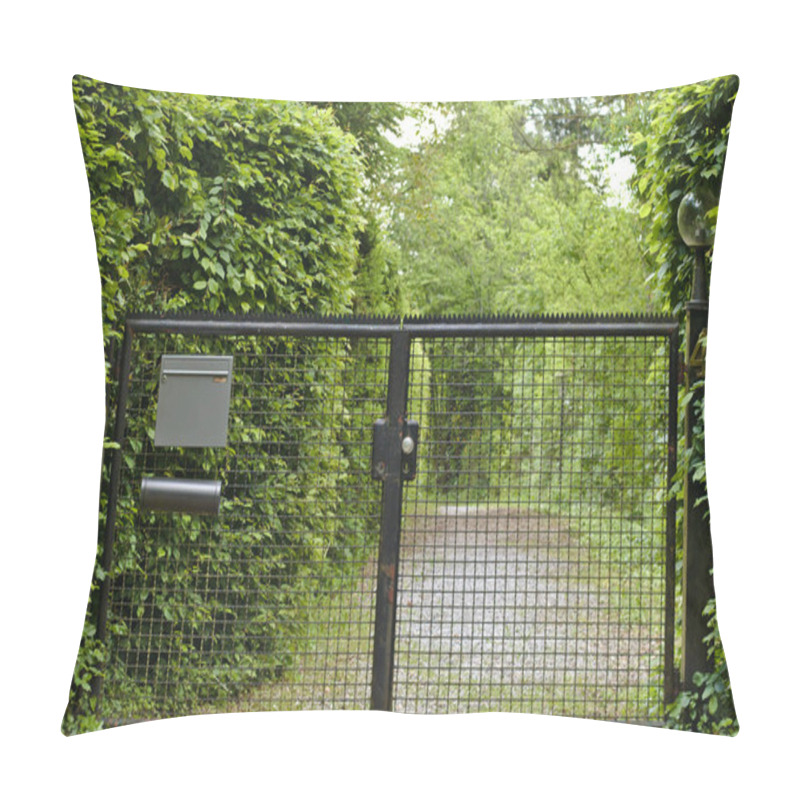 Personality  Closed Gate With A Path And Trees Around Pillow Covers