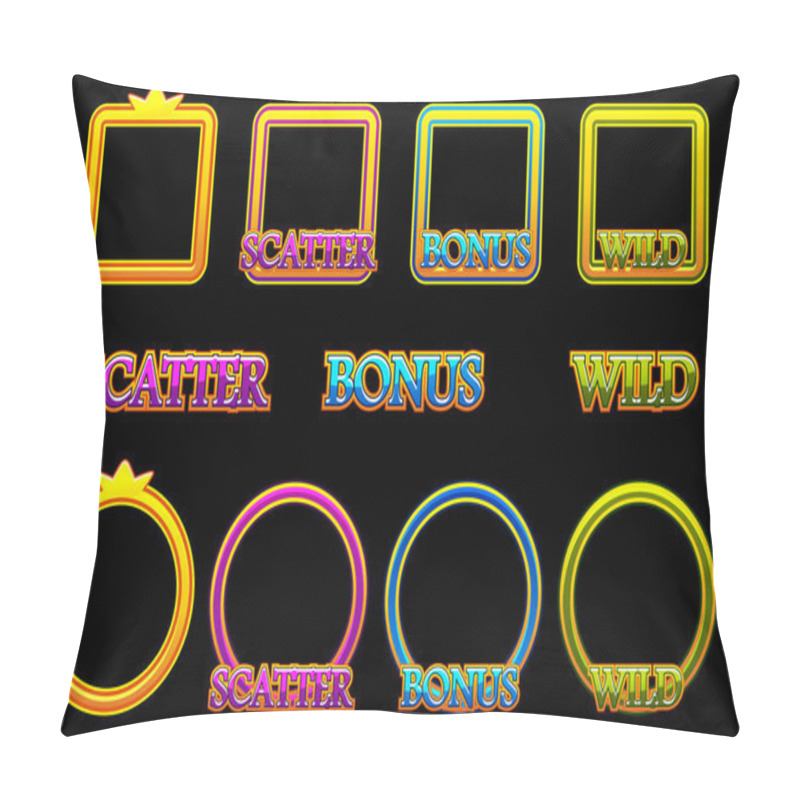 Personality  Create Slot Icons. Scatter, Bonus And Wild Text Icons Pillow Covers