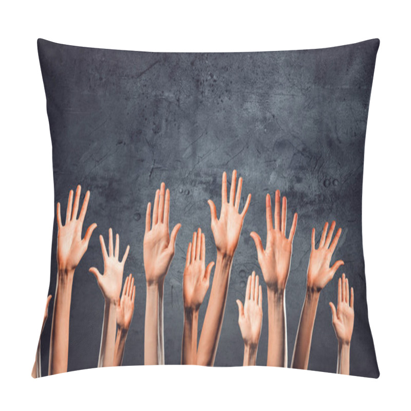 Personality  Group Of People Rise Hands . Mixed Media Pillow Covers