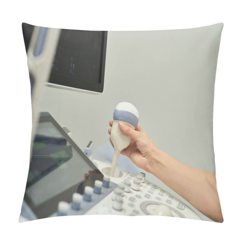 Personality  A Gynecologist Uses Ultrasound Equipment To Assess Female Health In A Contemporary Clinic. Pillow Covers