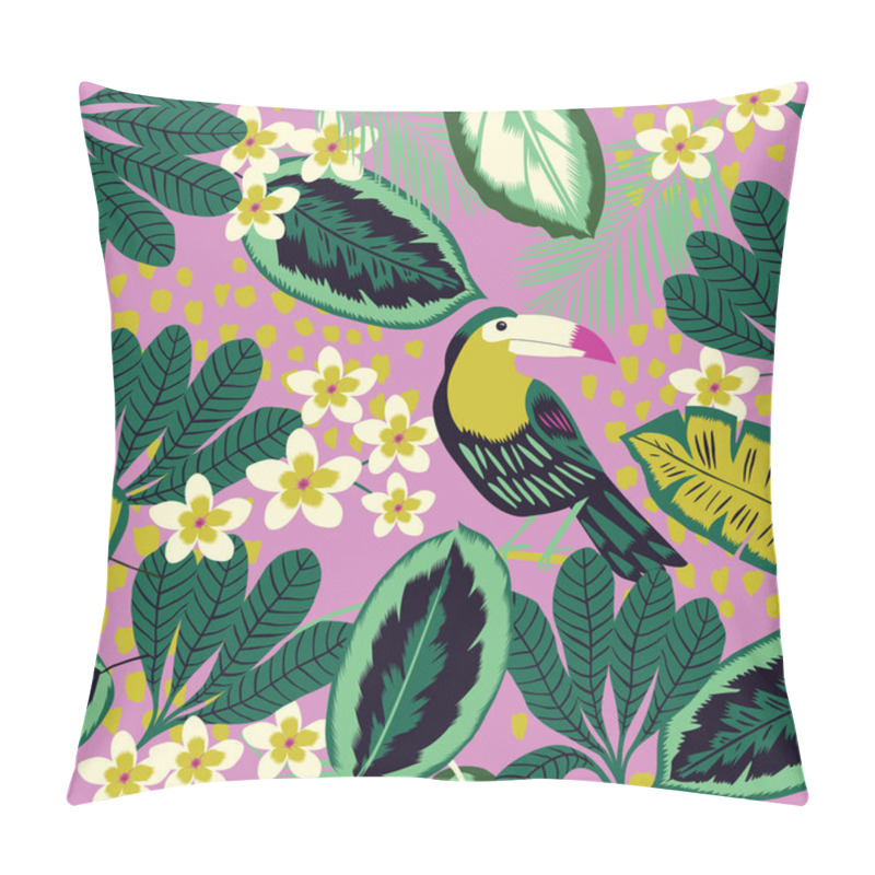 Personality  Tropical Leaves, Flowers And Toucan Bird Seamless Pattern Pillow Covers