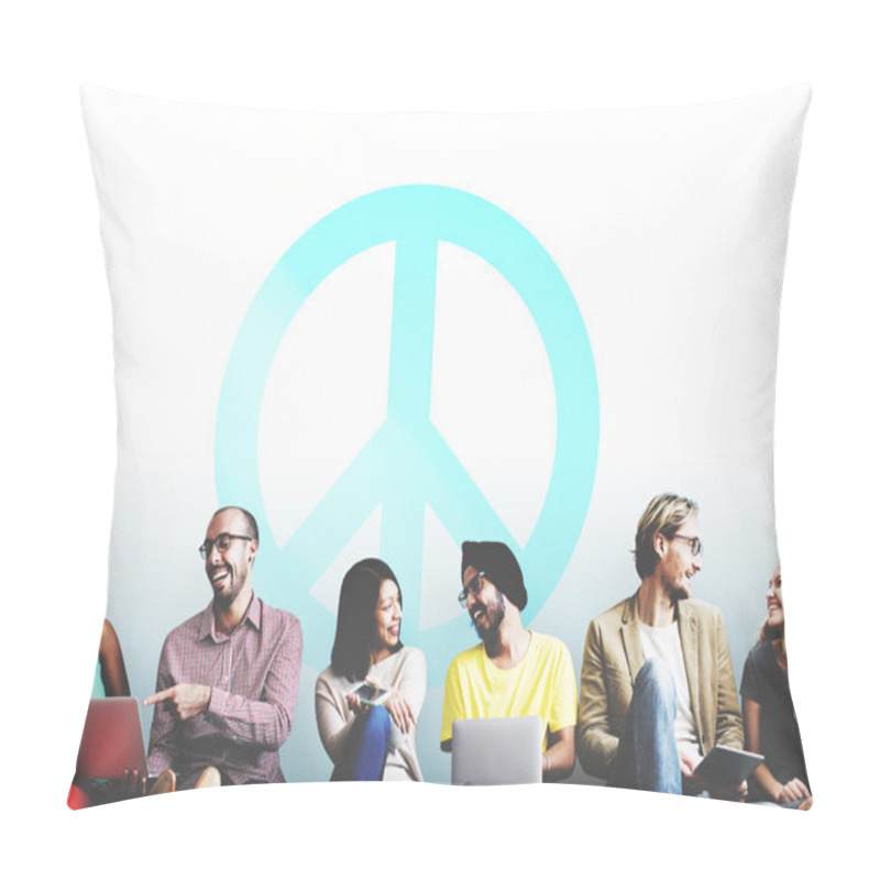 Personality  Diversity Friends Near Wall With Peace Sign Pillow Covers