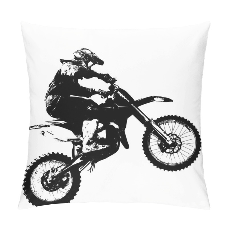 Personality  Rider Participates Motocross Championship.  Vector Illustration. Pillow Covers