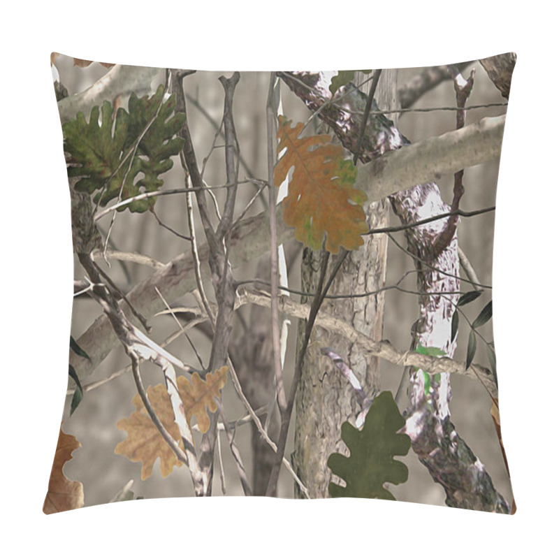 Personality  Realistic Forest Camouflage. Seamless Pattern. Tree, Branches, Green And Brown Oak Leaves. Useable For Hunting And Military Purposes.                        Pillow Covers