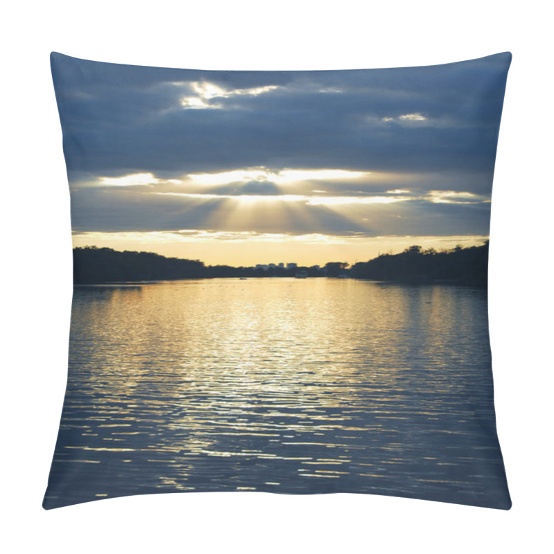 Personality  Rays Of Sun Shining Through The Clouds And Sunset Over Water Pillow Covers