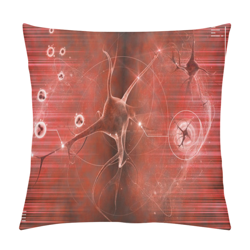 Personality  Digital Illustration Of A Neuron In Colour Background Pillow Covers