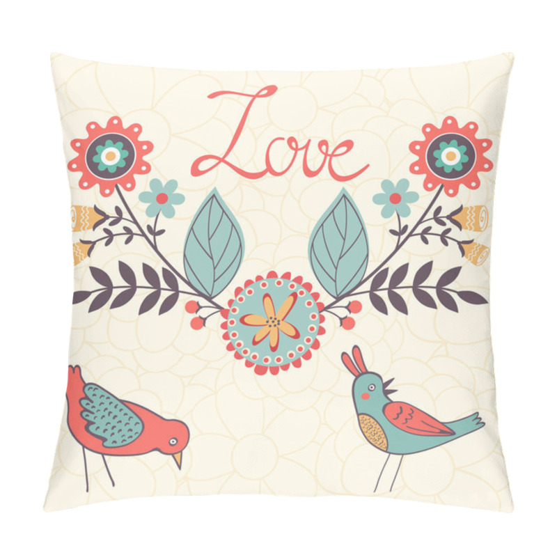 Personality  Elegant Love Card With Birds And Floral Wreath Pillow Covers