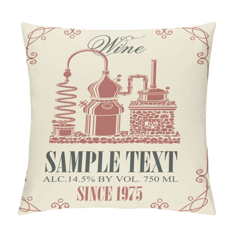 Personality  Vector Label For Wine With Retro Wine Production Pillow Covers