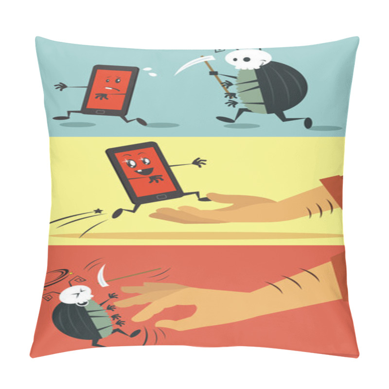 Personality  Vector Flat Illustrations Of Mobile Devices Bugs Pillow Covers