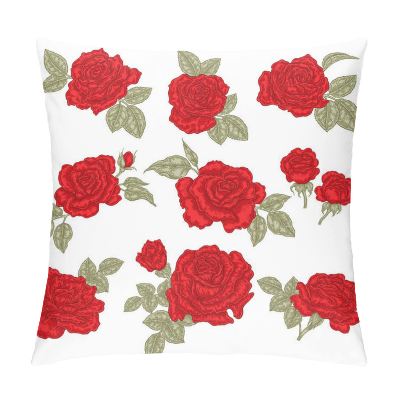 Personality  Red Roses Isolated On White. Hand Drawn Flowers And Leaves. Vector Illustration. Floral Design Elements Pillow Covers