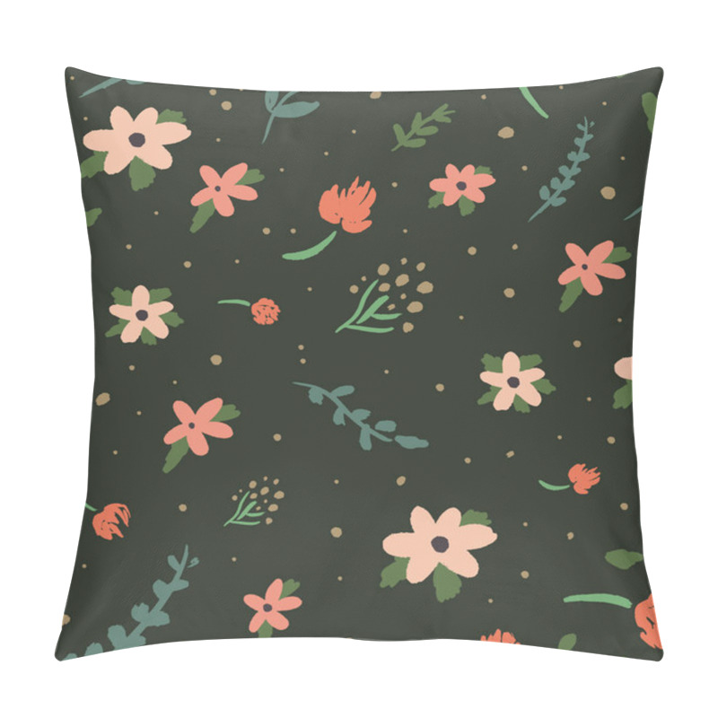 Personality  Beauty Floral Pattern Vector Image, Clip Art. Adorable Wildflowers On Dark Background. Hand Draw Texture Pillow Covers