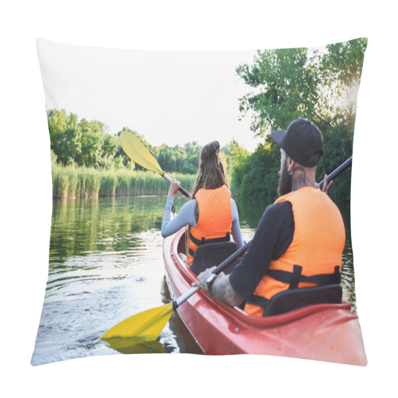 Personality  Loving Couple Kayaking On River Pillow Covers