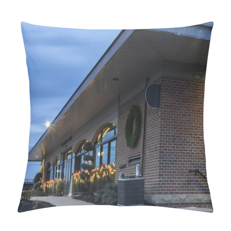 Personality  UTICA, NY, USA - JAN. 22, 2018: Utica Historic Marina Or As Locally Known As Esche's Aqua Vino, Is An American Seafood And Steak, Italian Food Restaurant, Located At 16 Harbor Lock Rd E, Utica, NY. Pillow Covers