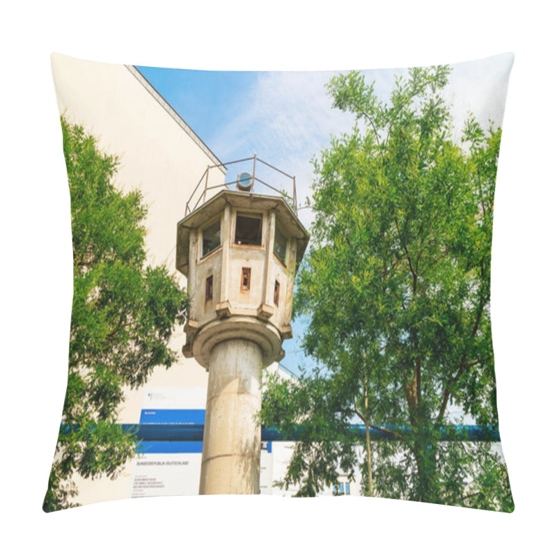 Personality  BERLIN, GERMANY - June 10, 2018: One Of The Last Relics Of The DDR - The Type BT 6 Watchtower On Potsdamer Platz. Pillow Covers