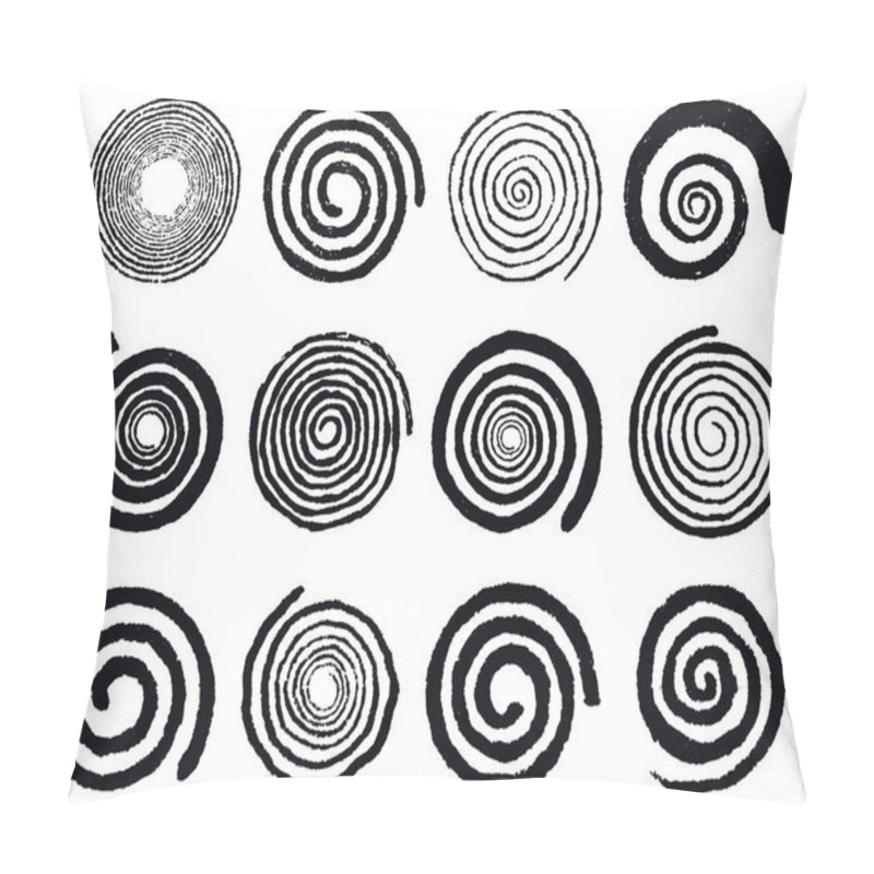 Personality  Grunge Spirals. Swirling Abstract Simple Rotating Spirals, Black Ink Spiral Circles Isolated Vector Illustration Set. Vortex Swirl Elements Pillow Covers